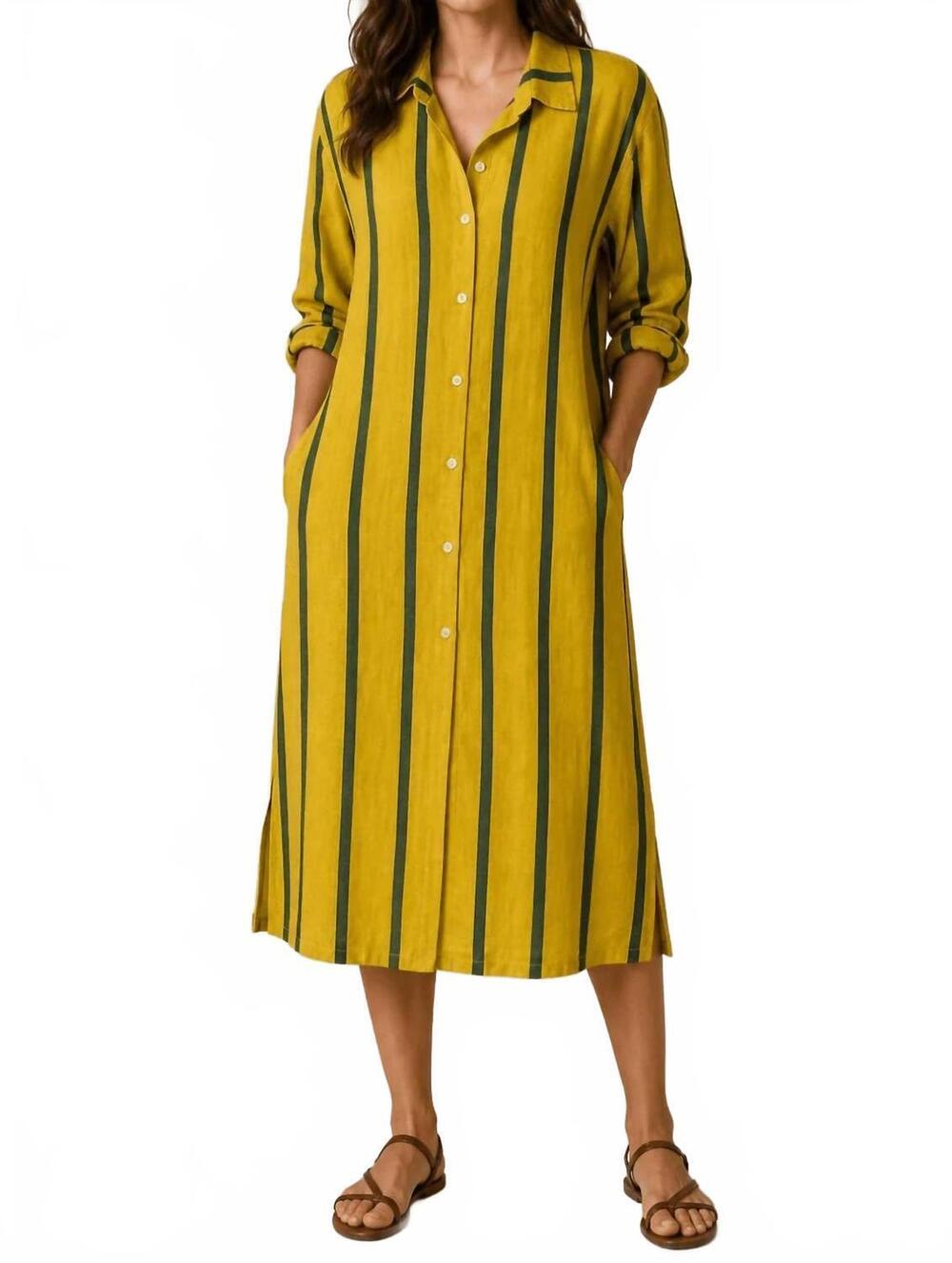 NEW LIABELLA pure linen button down dress in acid/blue